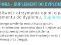 Opinia - suplement do dyplomu zawiera dane szkolenia, osobiste, wiedzę, ocenę egzaminu i pieczęcie.