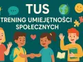 Dzieci uczą się budować relacje podczas treningu umiejętności społecznych. Uśmiechy, podania dłoni i symbole przyjaźni.