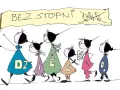 Dzieci niosą transparent "BEZ STOPNI", symbolizując zmianę w rozporządzeniu w sprawie oceniania i klasyfikowania tekst jednolity.