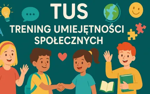 Dzieci uczą się budować relacje podczas treningu umiejętności społecznych. Uśmiechy, podania dłoni i symbole przyjaźni.