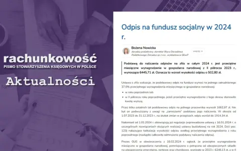 Odpis na zfśs 2024: przeciętne wynagrodzenie w gospodarce narodowej z II poł. 2023 r. wynosi 6445,71 zł.
