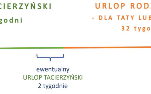 Porównanie urlopu macierzyńskiego (20 tyg.) i rodzicielskiego (32 tyg.). Po porodzie można wykorzystać maks. 6 tyg. urlopu tacierzyńskiego.