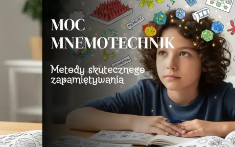 Chłopiec z burzą mózgów pełną symboli, odkrywa moc mnemotechnik. Skuteczne zapamiętywanie staje się łatwiejsze.