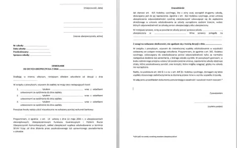 Odwołanie od decyzji ubezpieczyciela, wzywające do zapłaty odszkodowania i zadośćuczynienia. Decyzja administracyjna jest podstawą do dalszych działań.