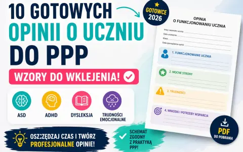Gotowe wzory opinii o funkcjonowaniu dziecka w przedszkolu, obejmujące ASD, ADHD, dysleksję i trudności emocjonalne.