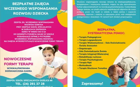 Bezpłatne zajęcia wczesnego wspomagania rozwoju dziecka w Goślicach. Nowoczesne formy terapii dla dzieci od 0 lat.