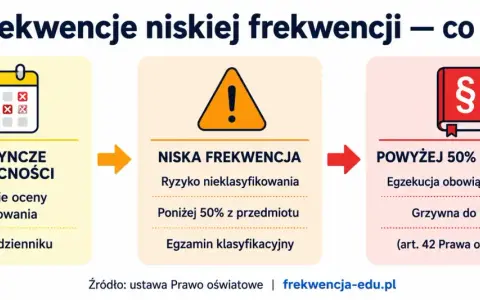 Niska frekwencja w szkole może prowadzić do ryzyka nieklasyfikowania ucznia, obniżenia oceny z zachowania, a nawet grzywny.