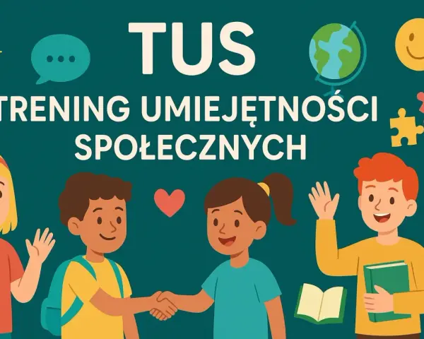 Dzieci uczą się budować relacje podczas treningu umiejętności społecznych. Uśmiechy, podania dłoni i symbole przyjaźni.