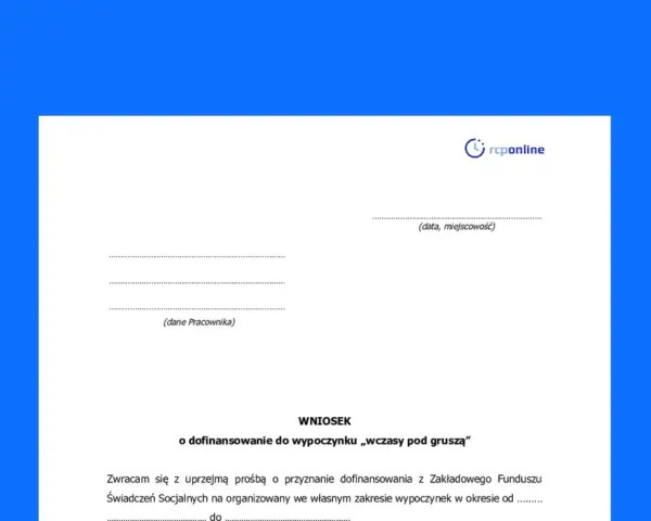 Wniosek o dofinansowanie do wypoczynku „wczasy pod gruszą" dla nauczycieli.