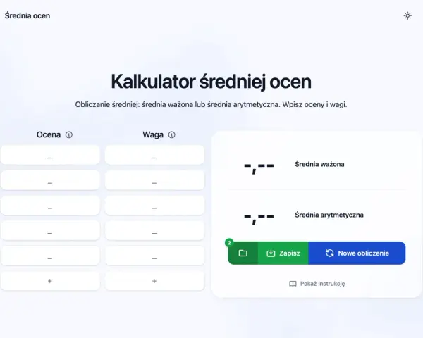 Kalkulator średniej ocen pozwala obliczyć średnią ważoną lub arytmetyczną. Wpisz oceny i wagi, by dowiedzieć się, od jakiej średniej jest 3.