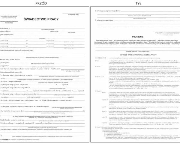 Świadectwo pracy - dokument potwierdzający zatrudnienie i przebieg pracy.