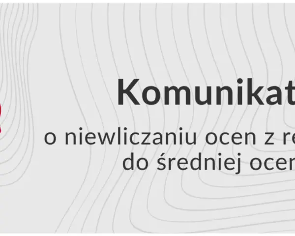 Komunikat o tym, czy religia wlicza się do średniej ocen. Czerwona ikona dymku rozmowy.