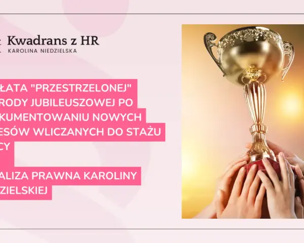 Złoty puchar w dłoniach symbolizuje sukces i jubileusz 30 lat pracy. Analiza prawna Karolina Niedzielskiej.