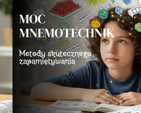 Chłopiec z burzą mózgów pełną symboli, odkrywa moc mnemotechnik. Skuteczne zapamiętywanie staje się łatwiejsze.