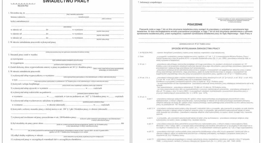 Świadectwo pracy - dokument potwierdzający zatrudnienie i przebieg pracy.