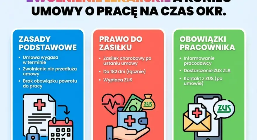 Zwolnienie lekarskie a koniec umowy. Informacje o zasadach, prawie do zasiłku i obowiązkach pracownika w kontekście okresu zasiłkowego.