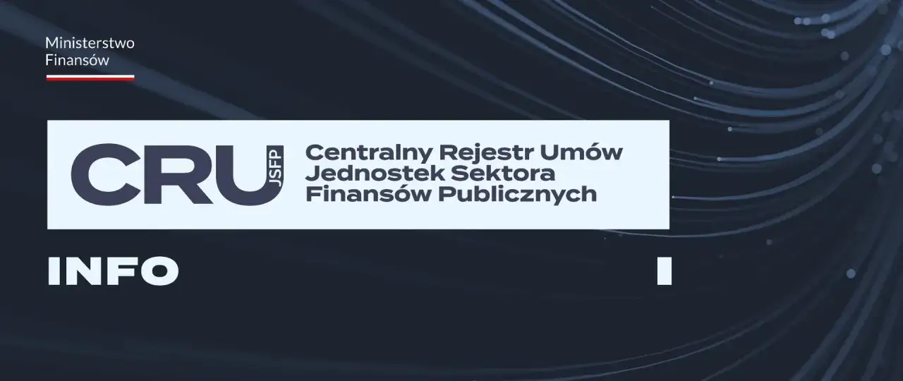 Ministerstwo Finansów prezentuje logo CRU - Centralny Rejestr Umów Jednostek Sektora Finansów Publicznych.