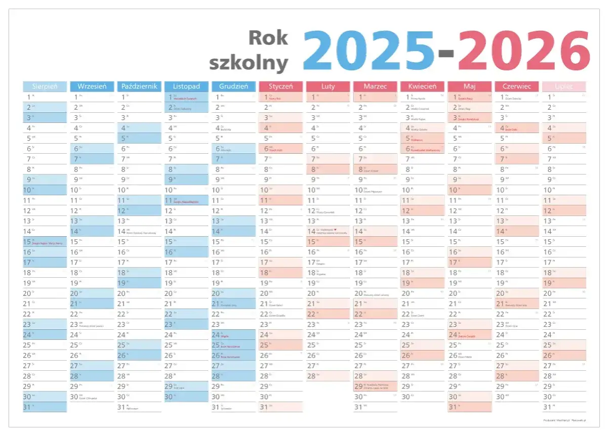 kalendarz roku szkolnego 2025/2026