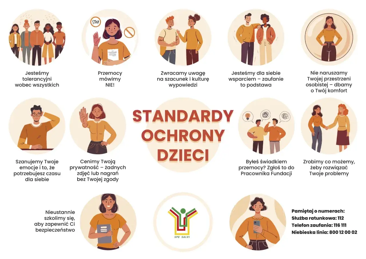 Grafika przedstawia zasady ochrony dzieci, w tym szacunek, wsparcie i prywatność. Nie ma tu mowy o rejestrze sprawców na tle seksualnym.