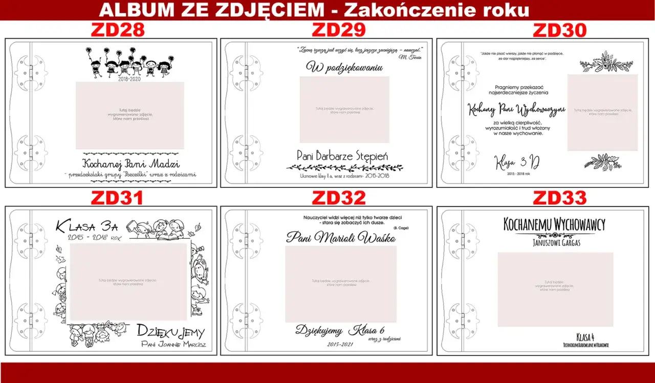 album ze zdjęciami klasowymi, personalizowana statuetka podziękowania