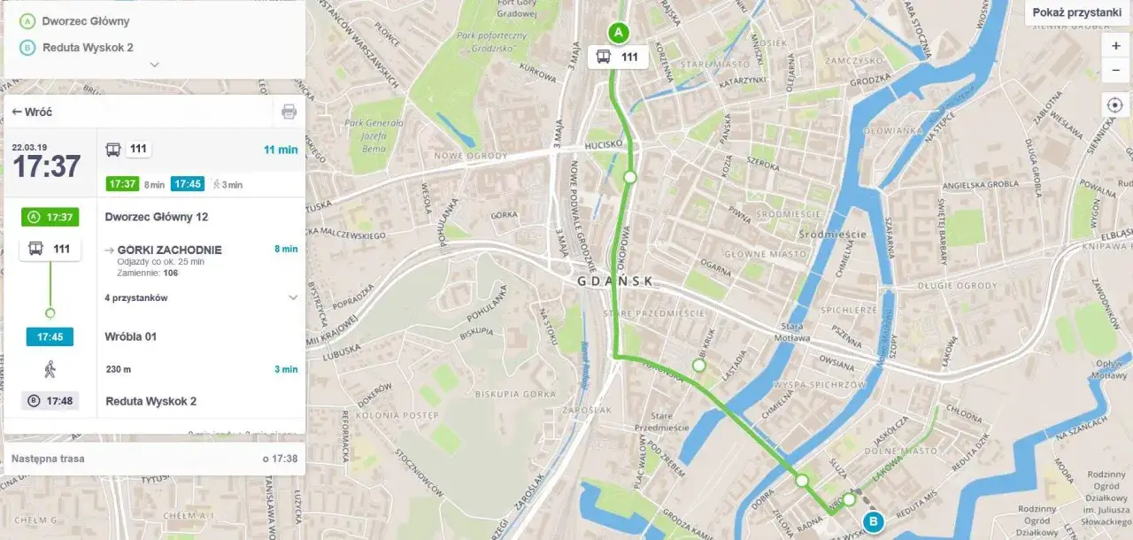 mapa dojazdu Uniwersytet Gdański Przymorze