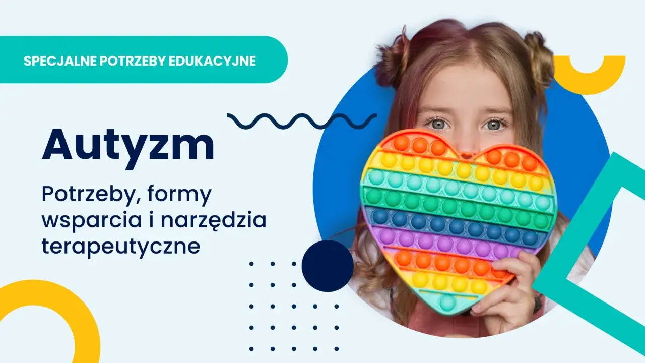 Dziewczynka z sercem typu pop-it, symbolizującym autyzm i specjalne potrzeby edukacyjne.